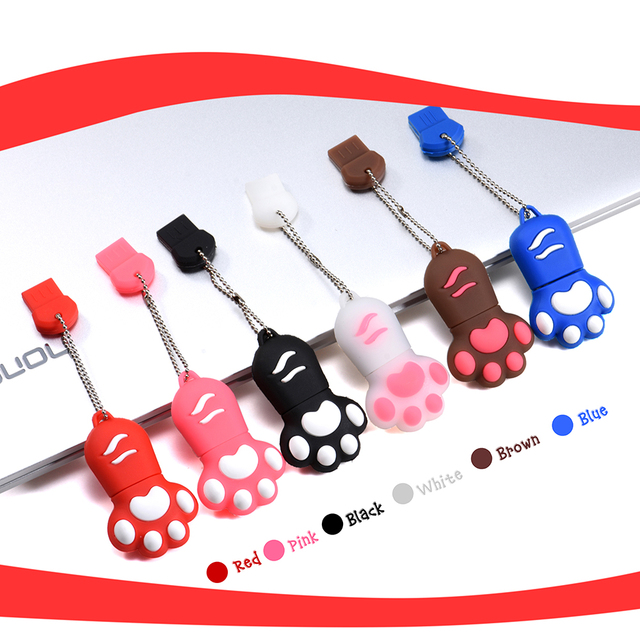 NEW Cartoon Cat Paw Plastic USB3.0 Flash Drive 128GB Super Speed Free Key Chain Gift Pendrive