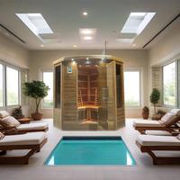 Sauna de Cedro Rojo Sólido para 4 Personas, Diseño Moderno Rio Grande, Bajo EMF, Infrarrojo Lejano, Vapor Seco, Terapia de Luz Roja, Ecológica, 9kw