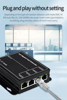 Repetidor/Extensor POE Gigabit de 5 Puertos, 1 Entrada y 4 Salidas, Estándar 90W 802.3af/at/bt, 48V, 10/100/1000Mbps, de Aleación de Aluminio