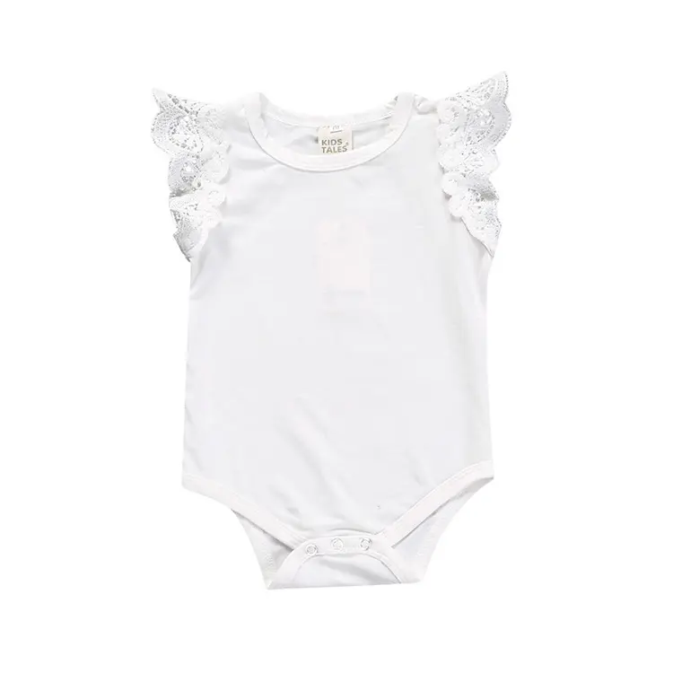 RTS ren trắng rung cánh onesie rung tay Áo Romper bé số lượng lớn cửa hàng