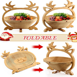 Panier à fruits en bois en forme de renne avec poignées, couleur bois naturel, panier de rangement pour aliments, décoration de Noël - Product Image 3