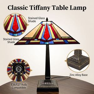 Lámpara de Mesa Clásica Tiffany de Vidrio con Diseño de Vitral, E26 E27, Lámpara Decorativa de Lectura para Sala de Estar, 16 Pulgadas - Product Image 1