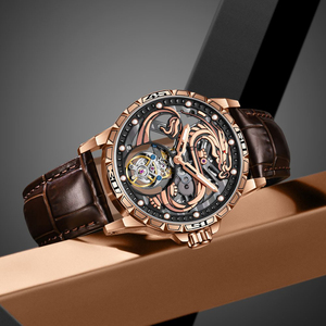 Montres mécaniques personnalisées avec logo du zodiaque chinois, montres de luxe en acier inoxydable saphir, dragon ajouré, <span class=keywords><strong>montre</strong></span> tourbillon pour <span class=keywords><strong>homme</strong></span> - Product Image 1