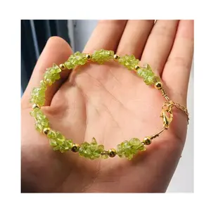 Wholesale crystals healing stones jewelry healing golden chain natural green peridot crystal bracelets for sale