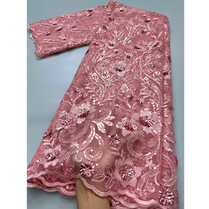 3847 프랑스 얇은 명주 그물 메쉬 레이스 원단 5 야드 도매 아프리카 자수 그물 레이스 신부 웨딩 드레스에 대 한 스팽글과 - Product Image 1