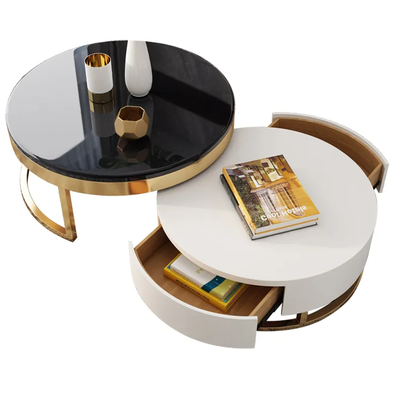2021 nuevo diseño de estilo de mesa de café dos tamaño habitación muebles de vidrio de mesa de café mesa de té
