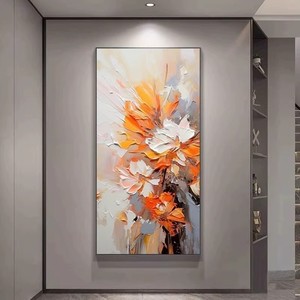 Modern Abstract Oil Painting Orange <b>Flowers</b> Metal Frame Entryway Decor Artwork Hand Painted <b>Wall</b> Hanging For Living Room - Product Image 2