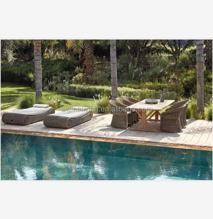 New arrival outdoor furniture soft rattan reclining pool side chaise lounge sun-bed