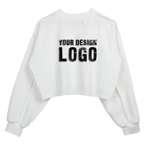 Sweat-shirt à capuche pour femme en molleton français, col rond, vente chaude, personnalisable, couleur unie, épaules tombantes, sweat-shirt court pour femme - Product Image 2
