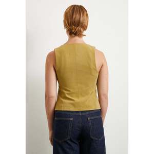 Chaleco de Lino y Algodón para Mujer, Color Oliva, Transpirable, Ropa Exterior - Product Image 1