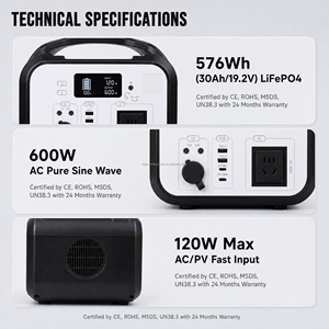 Estación de energía portátil de 600W 576Wh 110V con batería LiFePO4, generador solar con carga inalámbrica USB PD para camping al aire libre. - Product Image 4