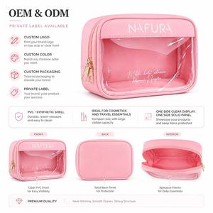 Bolsa de Cosméticos de PVC Transparente con Logotipo Personalizado, Neceser de Viaje Impermeable, Organizador de Maquillaje, Bolsa Rosa, Proveedor Mayorista OEM ODM - Product Image 3