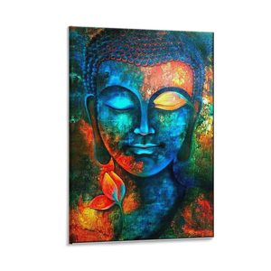 Handmade Blue <strong>Buddha</strong> Figure Wall Art Abstract Hindu Religious <strong>Paintings</strong> on <strong>Canvas</strong> Portrait Artwork for Home Decor - Product Image 1