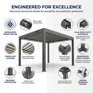 Pergola Bioclimatique en Alliage d'Aluminium 10x10, Résistante au Vent, Respirante, <span class=keywords><strong>avec</strong></span> <span class=keywords><strong>Moustiquaire</strong></span>, Écologique, Conception Motorisée, Montage Facile pour - Product Image 5