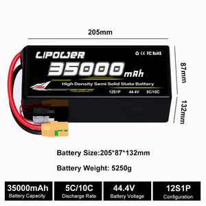 35000mAh 6S 22,2 V 12S 44,4 V Alta densidad de energía Estado semisólido Ala fija UAV Delta-Wing Drone Paquete de batería - Product Image 2