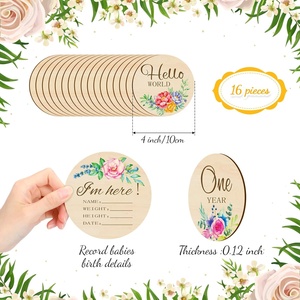 Cartes d'étapes mensuelles en <span class=keywords><strong>bois</strong></span> pour bébé Disques de marqueurs d'étapes mensuelles pour bébé Cercles en <span class=keywords><strong>bois</strong></span> d'étapes mensuelles double face - Product Image 4
