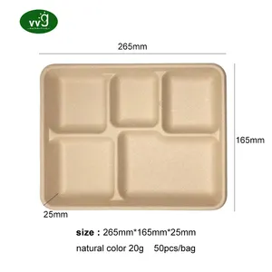 VVG bagazo platos de vajilla eco amigable bio degradable bagazo de caña de azúcar 5 compartimentos plato desechable