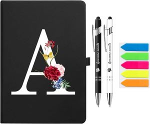 Premium <b>A5</b> Hardcover Executive <b>Notebook</b> and Pen Set Journal <b>Notebook</b> Supplies Letter a Floral Design Black - Product Image 1