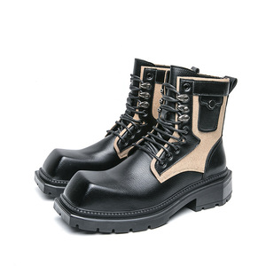 Bottes montantes décontractées pour hommes Martins, style motard, en PU, à semelle épaisse, pour l'hiver et l'automne - Product Image 1