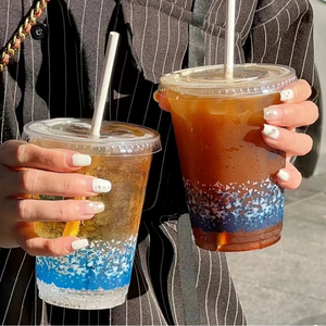 फैक्टरी थोक कीमतों OEM प्लास्टिक कप लोकप्रिय पारदर्शी फ्लैट गुंबद घूंट Lids के साथ 16oz पेय प्लास्टिक कप - Product Image 5