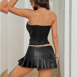 2026 Spot 2026 Streetwear Y2K Spice Girl Crop <b>Top</b> Leather <b>Patchwork</b> Lace Sheer Slim Fit Buckle <b>Top</b> Corset Pour Femmes - Product Image 2
