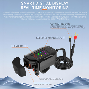 Chargeur <span class=keywords><strong>USB</strong></span> pour <span class=keywords><strong>moto</strong></span>, étanche, avec voltmètre, QC3.0, PD, type C, <span class=keywords><strong>USB</strong></span>-C et <span class=keywords><strong>prise</strong></span> de charge <span class=keywords><strong>USB</strong></span> pour <span class=keywords><strong>moto</strong></span> - Product Image 4