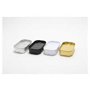 Boîte en métal rectangulaire vide <span class=keywords><strong>de</strong></span> qualité alimentaire pour sardines, personnalisable, avec couvercle à languette <span class=keywords><strong>de</strong></span> tirage sur le dessus, vente en gros - Product Image 1