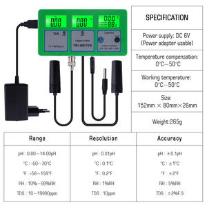 Medidor de <span class=keywords><strong>PH</strong></span> 4 en 1 Monitor de prueba de calidad del agua <span class=keywords><strong>PH</strong></span> TEMP TDS RH con electrodo para piscina, acuario, laboratorio, agua potable - Product Image 3