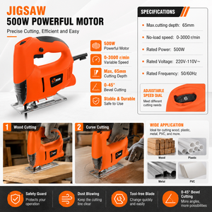 <span class=keywords><strong>Scie</strong></span> <span class=keywords><strong>sauteuse</strong></span> électrique filaire à vitesse variable ODM OEM 500W professionnelle 0-3000 tr/min, <span class=keywords><strong>lame</strong></span> ondulée pour la découpe du bois, du métal et du <span class=keywords><strong>PVC</strong></span>, profondeur de coupe 65 mm - Product Image 2