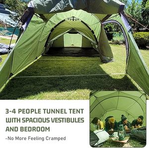Tente de camping familiale OEM 3-4 personnes, imperméable avec grand porche, abri extérieur pour <span class=keywords><strong>la</strong></span> randonnée, les voyages, <span class=keywords><strong>la</strong></span> plage, installation facile, poteaux inclus - Product Image 3