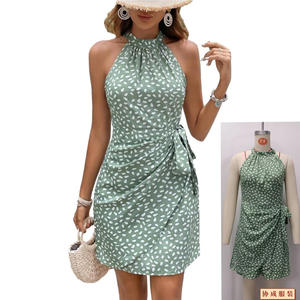 Robes décontractées Robe sexy à pois et lacets Robe tunique sans manches anti-rides Robe à volants dos nu pour femmes - Product Image 2