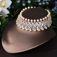 HIBRIDE mode clair blanc perle dubaï bijoux indien mariée mariage collier ras du cou et pendentif pour femmes accessoires P93