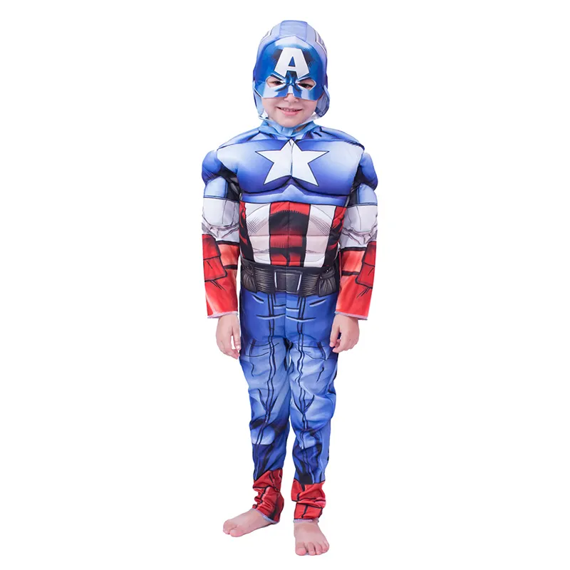 Wholesale Halloween boys Carnival Captain of America Cosplay Costume super hero Role Play Jumpsuits for kids