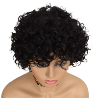 Perruques courtes bouclées cheveux rebondissants Afro Wave cheveux brésiliens coupe Pixie perruque de cheveux humains faite à la machine avec une frange pour les femmes noires