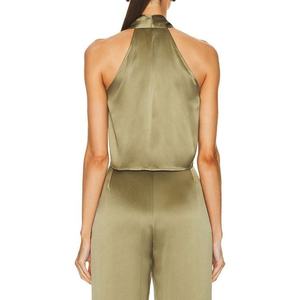 Nuevo Conjunto de Satén para Mujer, Top Corto Sexy con Escote en V Profundo y Pantalones Anchos de Cintura Alta - Product Image 3