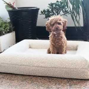 Yangypetlavable-funda extraíble de lino impermeable, hilo de crema neutra, cama ortopédica de espuma para perro