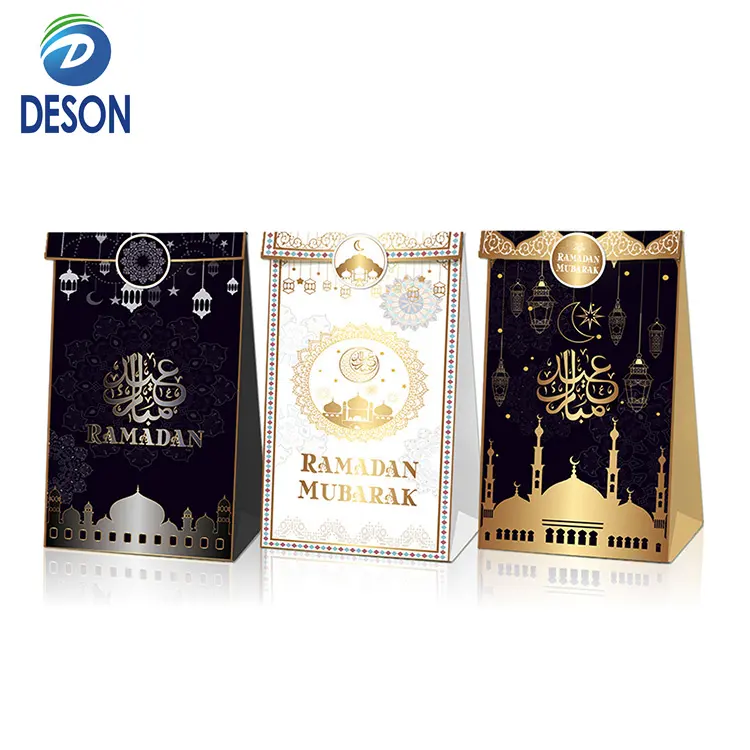 Deson Muslim Mosque Star Castle Lantern Wholesale Blue White Black Printed Paper Favor Bag Lightweight Durable Treat Boxes