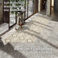 Boho Runner Rug 2x6 Ft Vintage Moroccan Floral Soft Washable Non Slip Stain Resistant Polyester Carpet for Hallway Kitchen