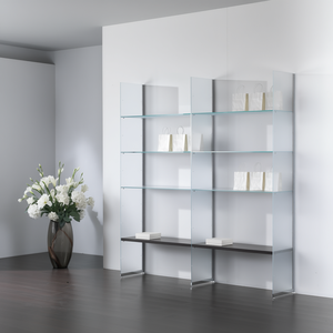 Vitrinas Modulares 203x40x H 220, Mueble de Salón con Pared de Cristal Blanco Brillante - Product Image 3