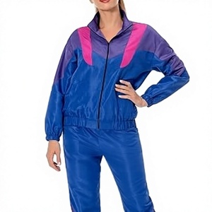 Y2K Tracksuit Set Color Blocking <b>Jacket</b> Pants <b>Short</b> <b>Sleeve</b> Stand Collar Drawstring Closure Lightweight Polyester Quick Dry - Product Image 1