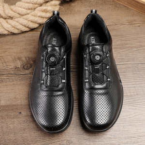 Chaussures d'été pour hommes en cuir véritable, bout rond, respirantes, à lacets, semelle extérieure en caoutchouc, semelle intermédiaire en EVA, chaussures bateau - Product Image 2