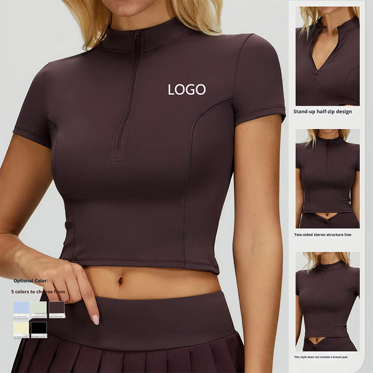 Women's Naked Feel Yoga Crop Top Stand Collar Half Zip Short Sleeve Four Way Stretch Slim Fit Gym Fitness Running Activewear