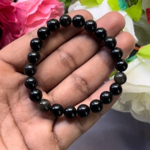 Golden Obsidian <b>Bracelet</b>: Round Gemstone <b>Beads</b>, Stretch <b>Bracelet</b> Unisex Classic Style Certified Anniversary Gift - Product Image 1