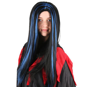 Peluca negra larga y recta con reflejos azules para Halloween, fiesta <span class=keywords><strong>de</strong></span> Cosplay, puesta en escena, Ideal para disfraces <span class=keywords><strong>de</strong></span> bruja vampiro - Product Image 2