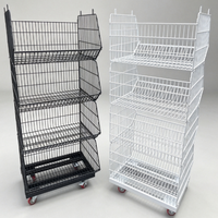 Étagère mobile empilable inclinée pour bacs à déchets avec roulettes, présentoir en fil métallique