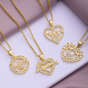 Bijoux en zircon brillant d'amour élégant en acier inoxydable <span class=keywords><strong>collier</strong></span> pendentif en forme de coeur creux étoile maman maman lettre pour cadeau de fête <span class=keywords><strong>des</strong></span> mères - Product Image 1