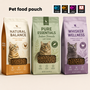 Sachet d'emballage alimentaire pour animaux de compagnie imprimé sur mesure, à huit soudures latérales, refermable, avec fenêtre, pour croquettes pour chats et chiens, pochette en plastique pour friandises pour animaux - Product Image 1