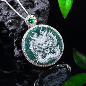 Pendentif Dragon Gardien en Jadeite Naturelle Sculptée avec Effet <span class=keywords><strong>Ombre</strong></span>, Livré avec Chaîne, Collier Pendentif en Jade Exquis, Bijou - Product Image 3