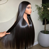 Peluca frontal de encaje invisible HD 13x6 sin pegamento, cabello virgen vietnamita sin procesar, liso natural, para mujeres afroamericanas