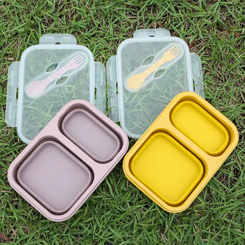 Boîte à lunch rectangulaire pliante en silicone Bac à légumes pour réfrigérateur pour étudiants Boîte à lunch de pique-nique en plein air pour enfants Boîte à lunch